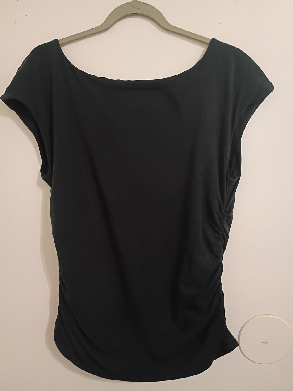 Soft Surroundings Navy Blue Cap-Sleeve Boatneck Ruched Top Cotton Sz L